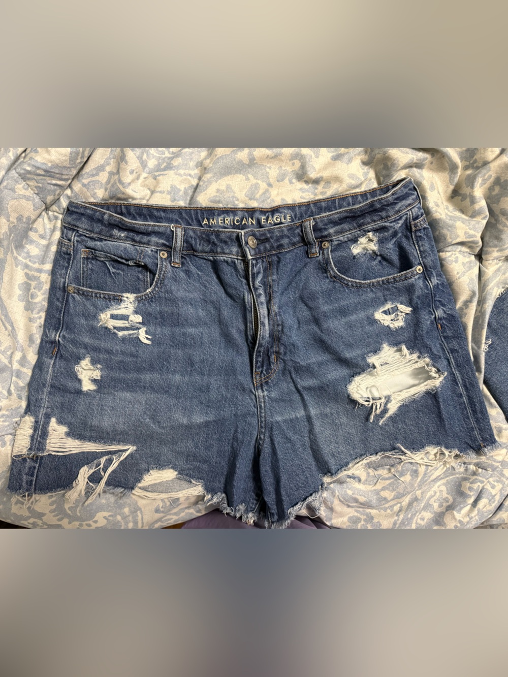 American Eagle Outfitters Distressed Dark Blue Denim Shorts
